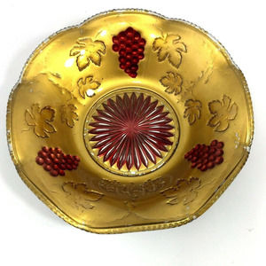 Vintage Goofus Bowl Grape Leaf Center Star Scallop Edge Centerpiece Decor‎